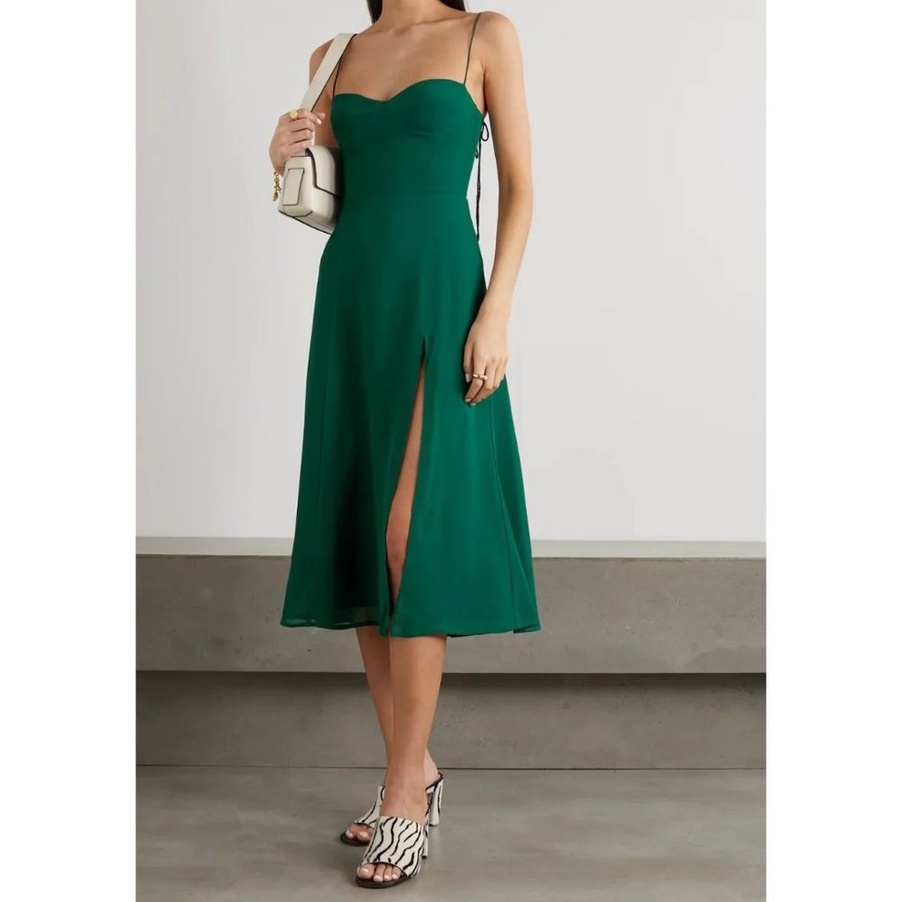 Reformation Juliette Dress in Green Womens Aline Cocktail Party Midi